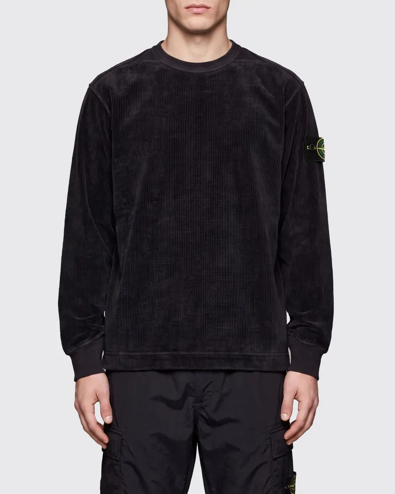 Stone Island Samt-Sweatshirt mit Rundhalsausschnitt, Rippbündchen und Kompass-Logo Grau