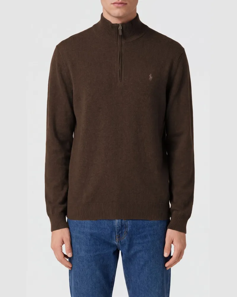 Ralph Lauren Woll-Rollkragenpullover mit halbem Reißverschluss und Pony-Logo Braun