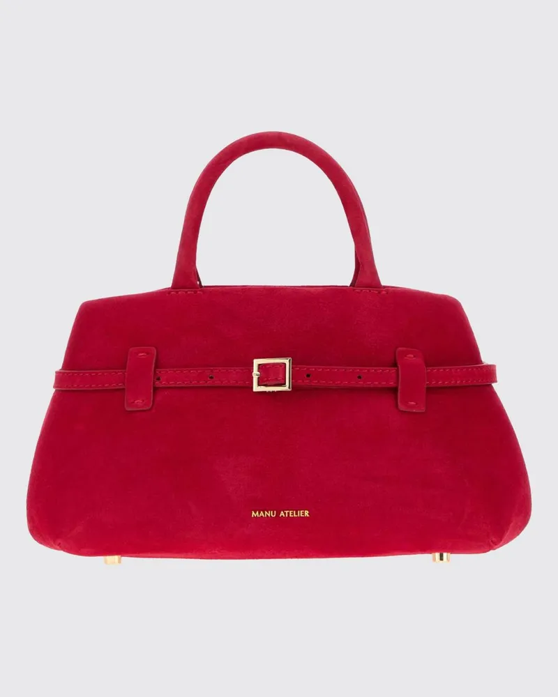 Manu Atelier Le Cambon 25 Tote-Bag aus Wildleder mit doppeltem Henkel Rot