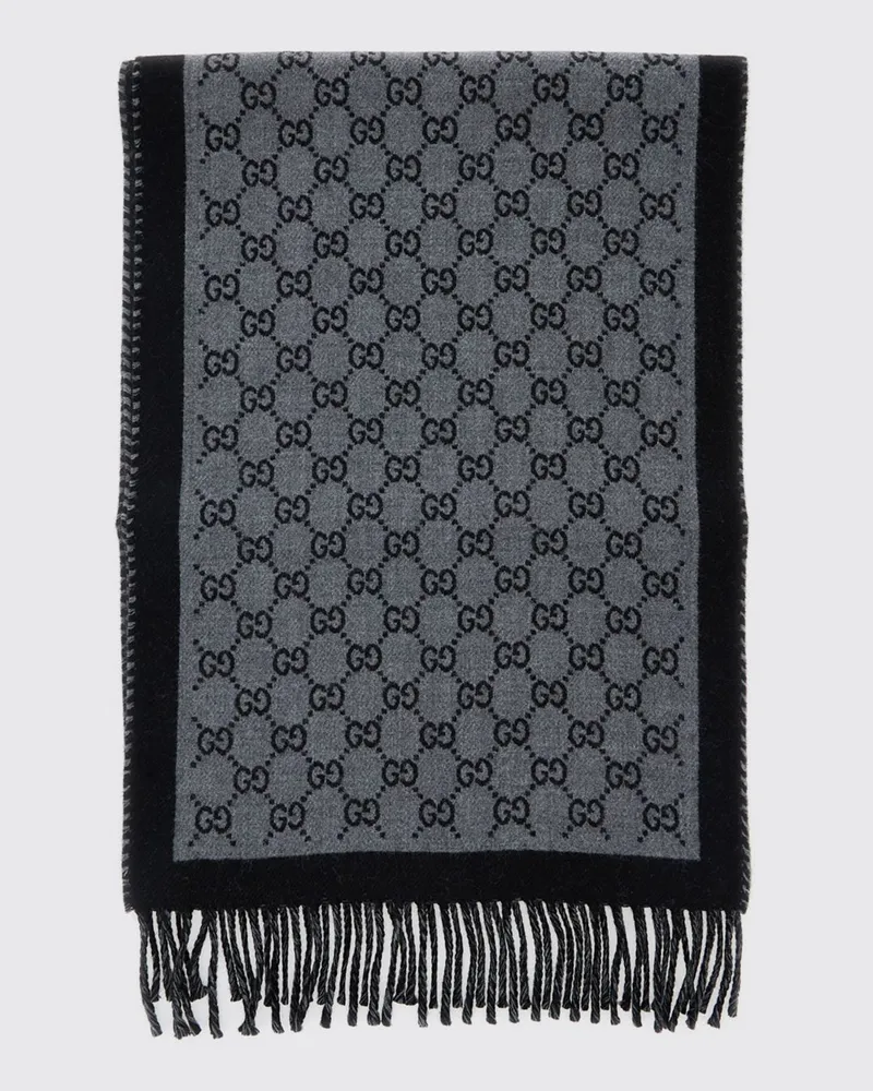 Gucci Schal von aus Merinowolle mit GG-Monogramm und Fransensaum Schwarz