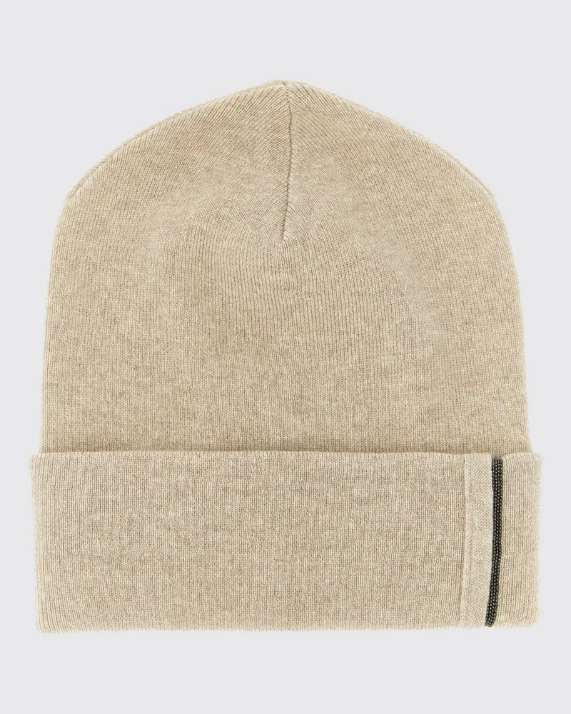 Brunello Cucinelli Beanie aus reinem Kaschmir von mit Umschlag und Monili-Verzierung Beige