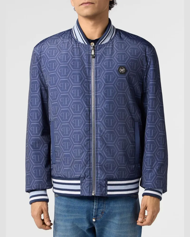 Philipp Plein Varsity-Bomberjacke mit Reißverschluss und Kontrastbesätzen Blau