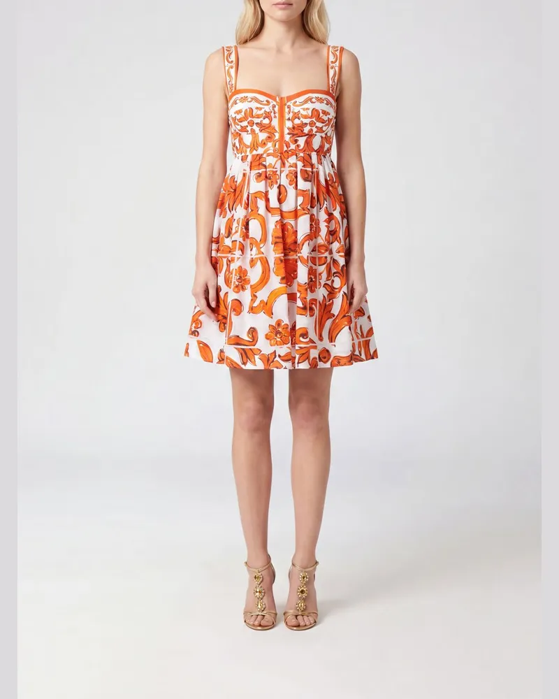 Dolce & Gabbana DOLCE  GABBANA Ballon-Minikleid Dolce & Gabbana aus Baumwolle mit Majolika-Print und Herzausschnitt Bunt