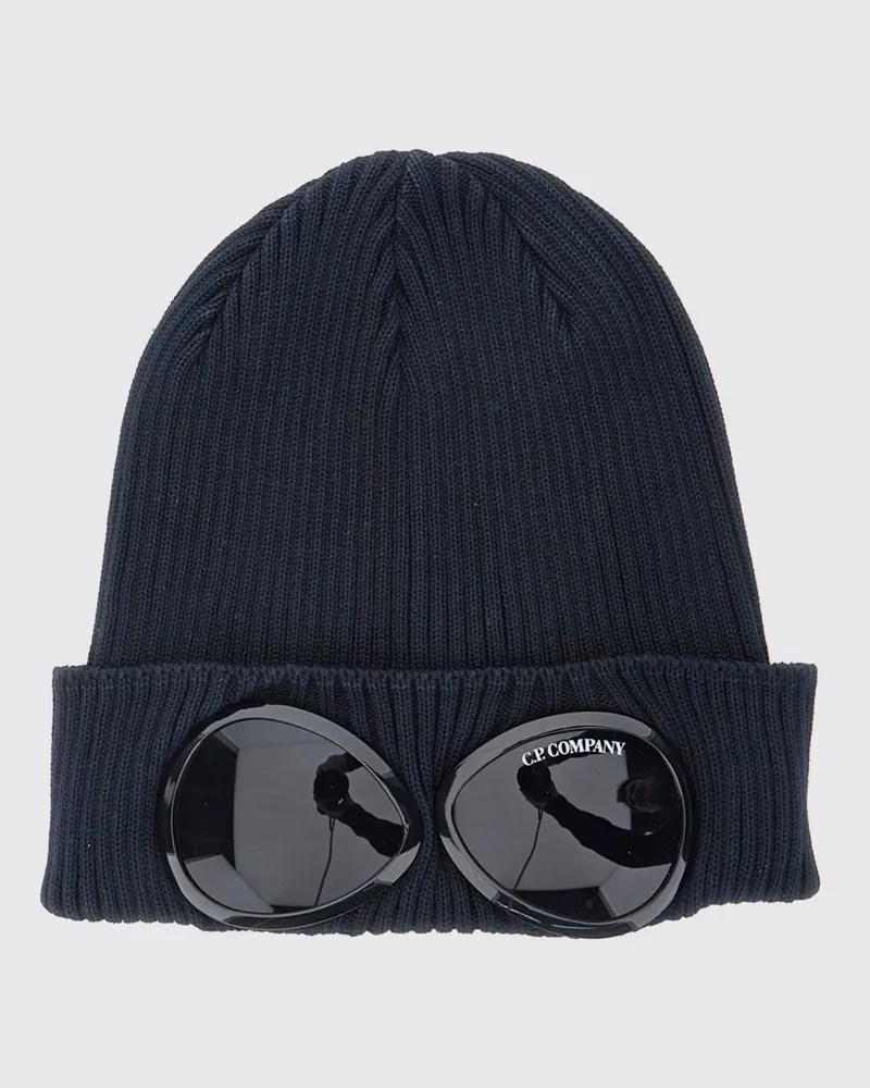 C.P. Company Baumwoll-Beanie mit Umschlag und ikonischen Goggle-Linsen Blau