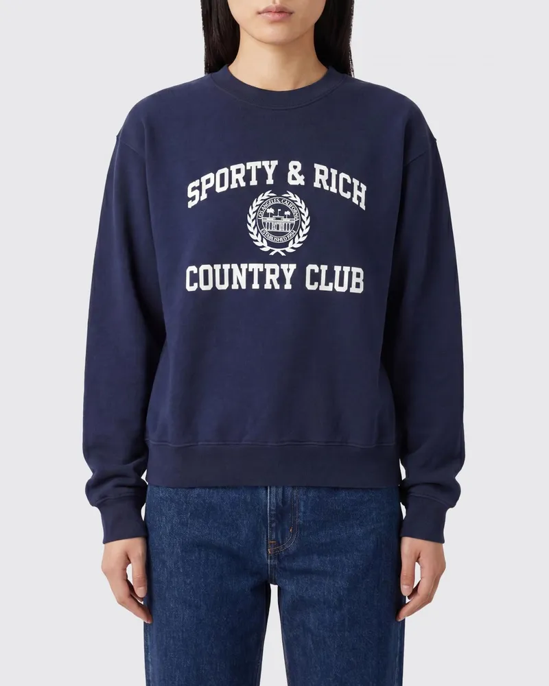 SPORTY & RICH SPORTY  RICH Sporty & Rich College-Logo-Print Sweatshirt aus Baumwolle mit Rundhalsausschnitt Blau