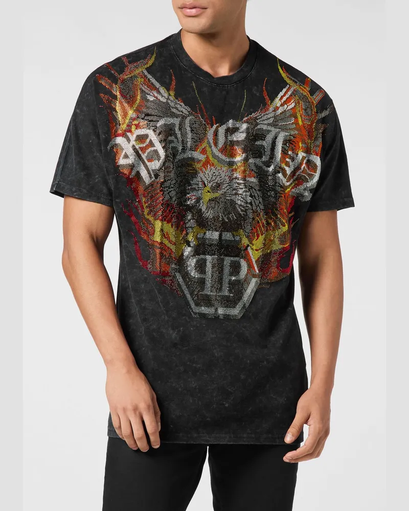 Philipp Plein Baumwoll-T-Shirt mit Grafikprint und Strass-Stickerei von Schwarz
