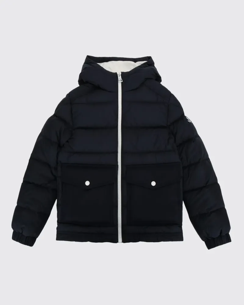Moncler Nylon-Daunenjacke mit Kapuze und Reißverschluss für Jungen Navy