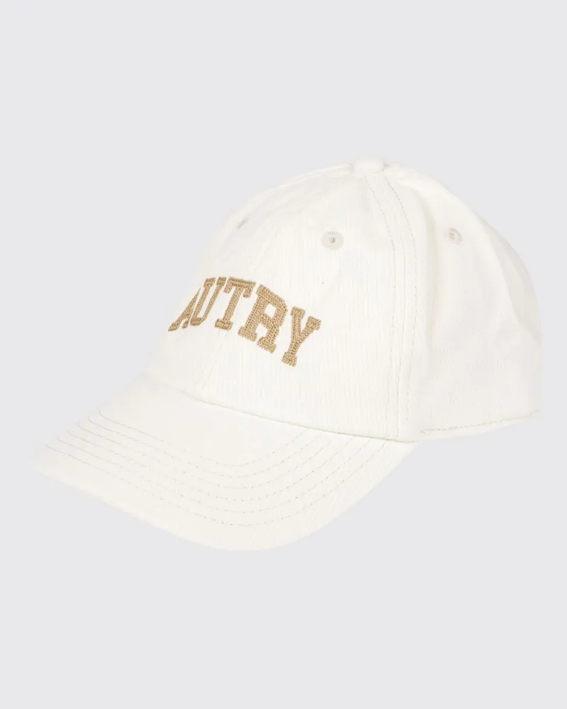 AUTRY Gerippte Woll-Beanie-Mütze mit Umschlag und Kontrastlogo Cream