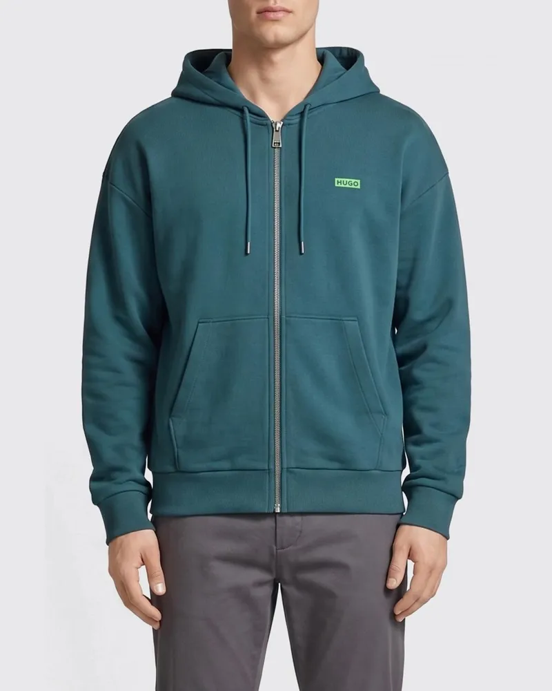 HUGO BOSS Baumwoll-Kapuzenpullover mit Reißverschluss Grün