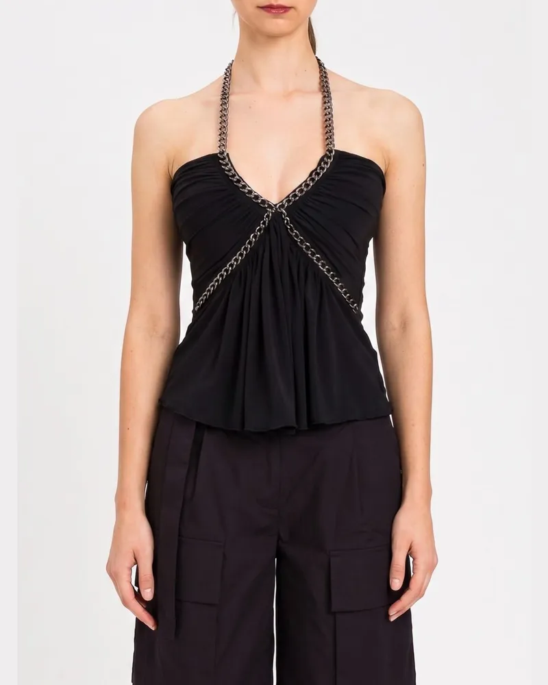 Twin-Set Polyester-Top mit Metallgeflecht Schwarz
