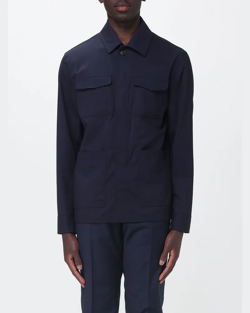 Manuel Ritz Hemdjacke aus Twill in Relaxed Fit mit verdecktem Verschluss Blau
