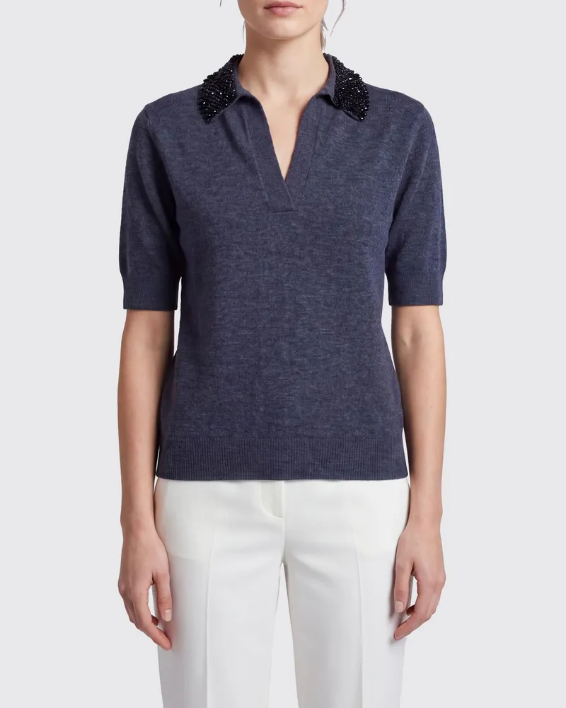 Semicouture Strickpolo aus Wolle und Kaschmir mit Schmuckkragen Grau