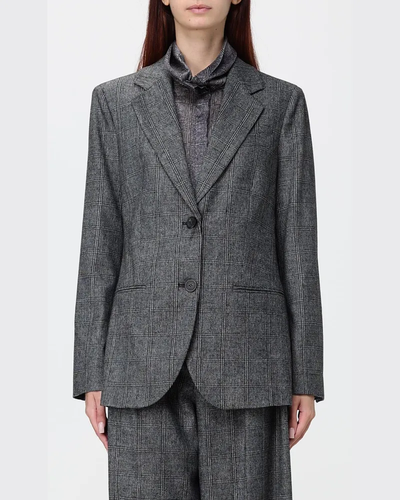 Emporio Armani Einreihiger Blazer aus Wollmischung mit Prince-of-Wales-Karomuster Weiß