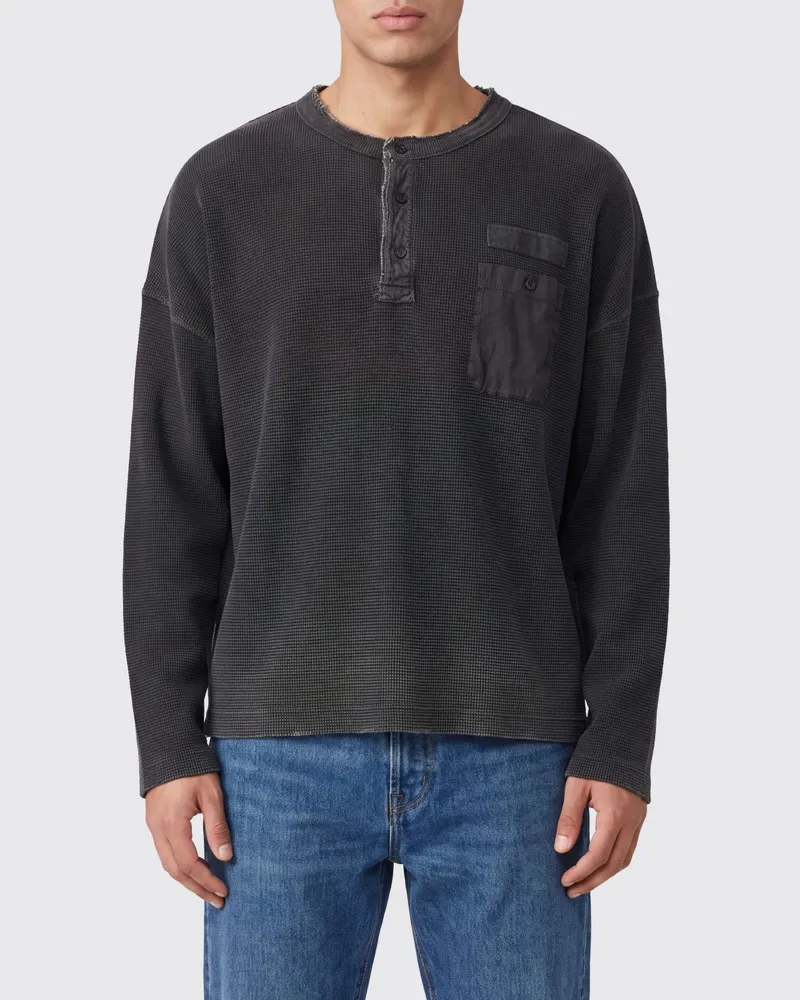 REPRESENT Langärmeliges Henley-T-Shirt aus Baumwolle mit aufgesetzter Tasche Schwarz