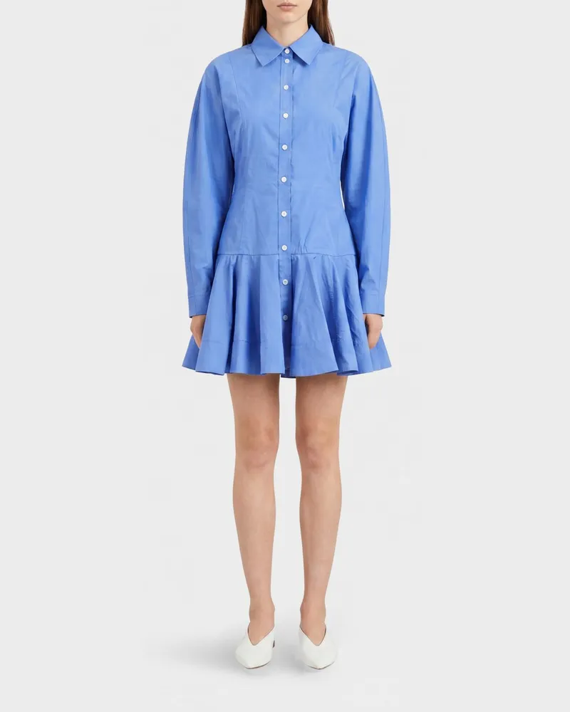 Ganni Mini-Hemdblusenkleid aus Bio-Baumwolle mit langen Ärmeln Marine