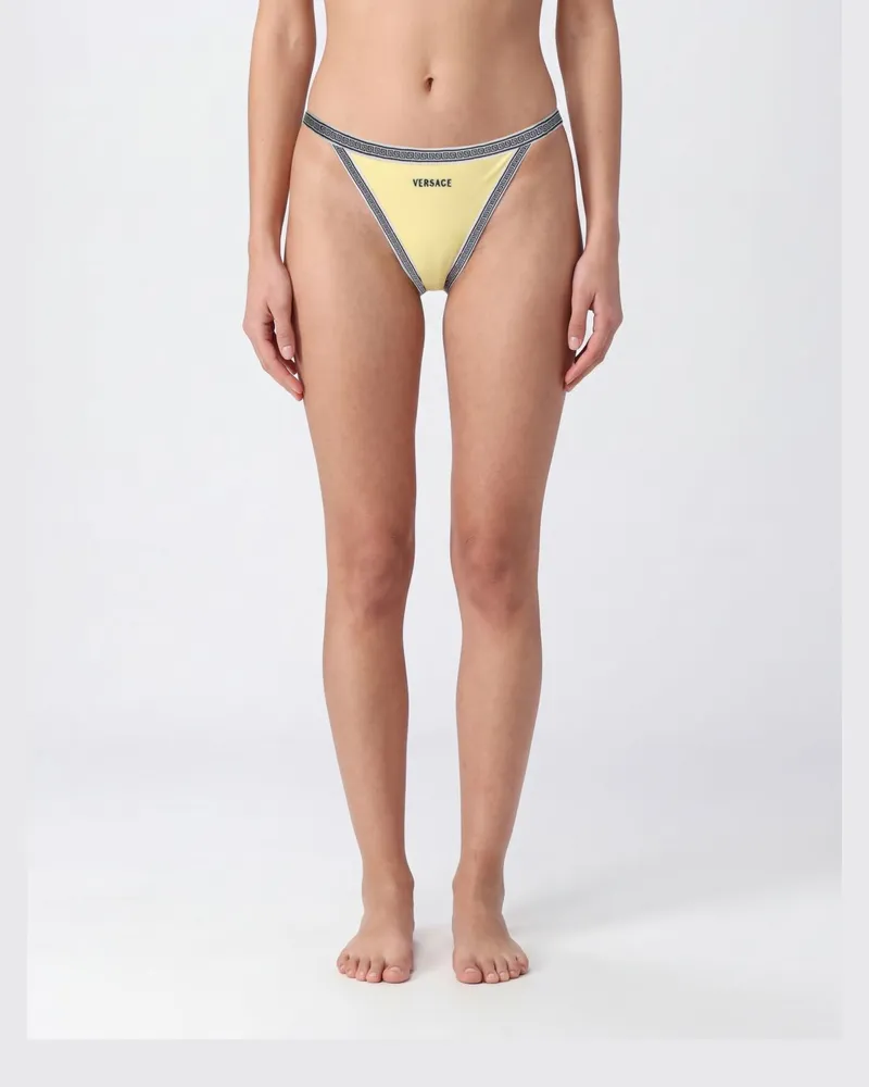 Versace Bikini-Unterteil mit niedrigem Bund und ikonischem Greca-Print Butter