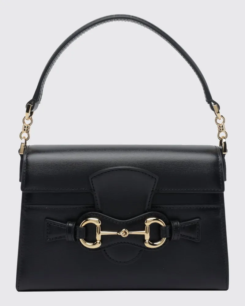 Gucci Horsebit Duomo Mini-Handtasche aus glattem Kalbsleder mit Logo-Detail Schwarz