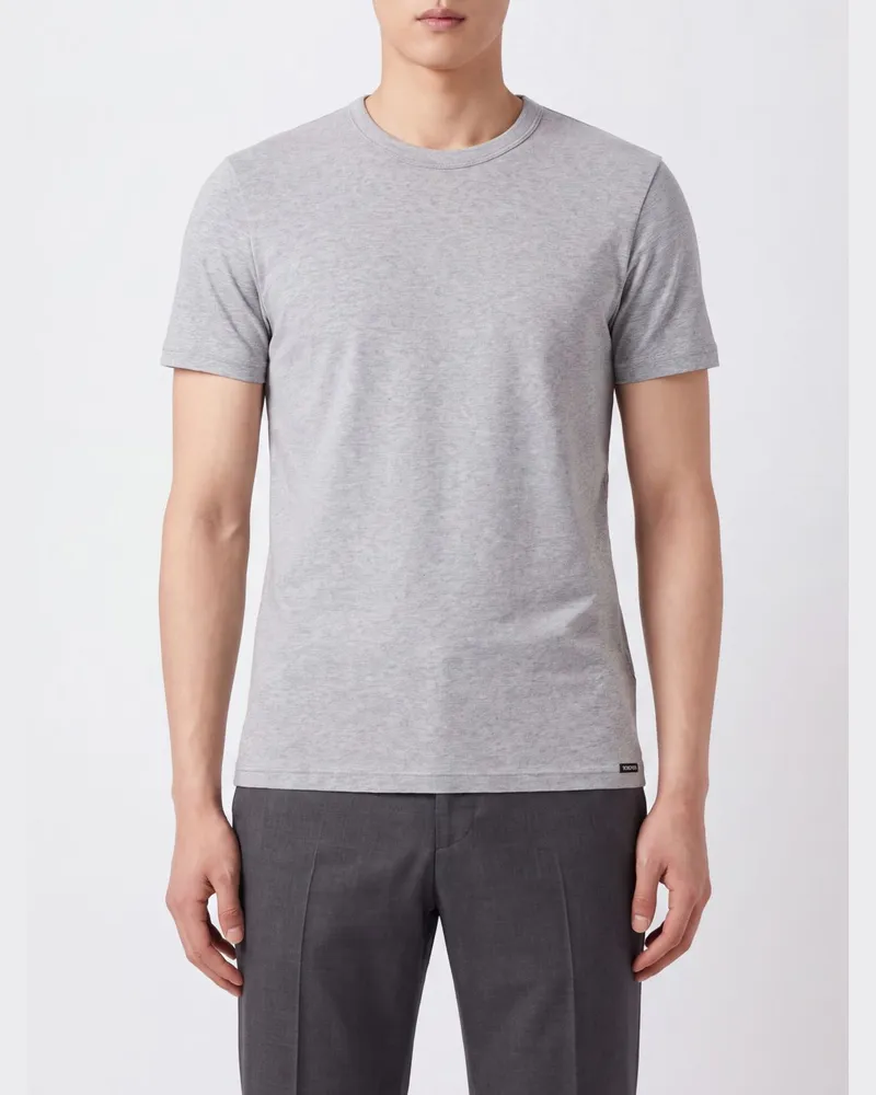 Tom Ford Rundhals-T-Shirt aus Stretch-Baumwolle mit kurzen Ärmeln und geradem Saum Grau