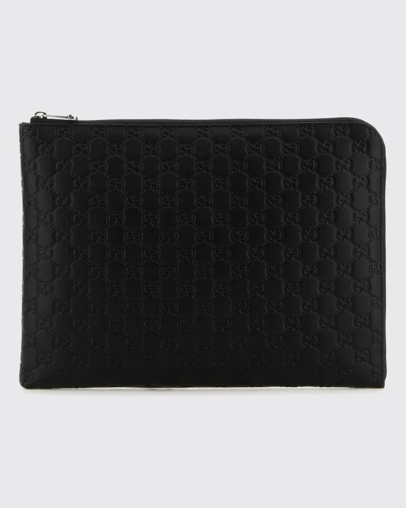Gucci GG Emblem Dokumentenhalter aus Kalbsleder mit geprägtem Monogramm Schwarz