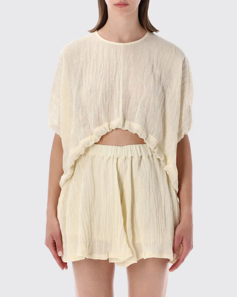 120% Lino Cropped-Top aus Leinen mit Rundhalsausschnitt und kurzen Ärmeln Natural