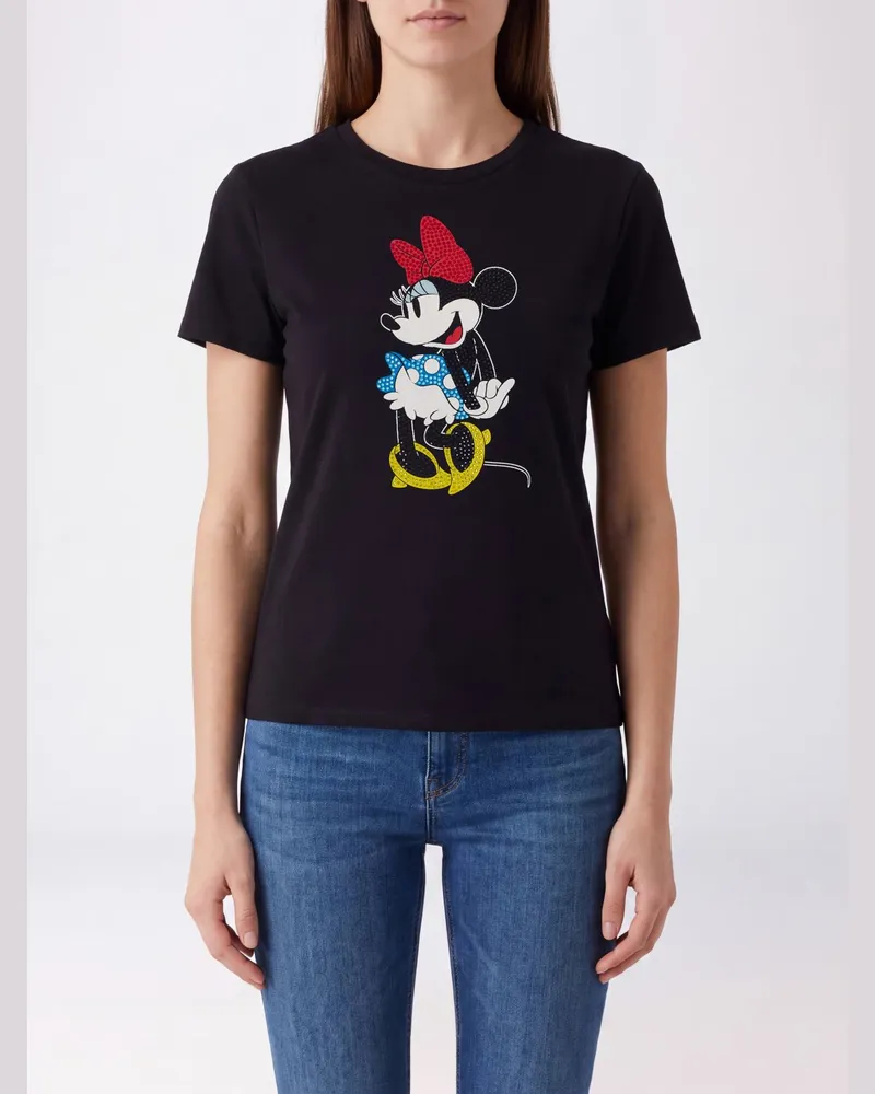 Liu Jo Baumwoll-T-Shirt mit kontrastierendem Disney-Print Schwarz