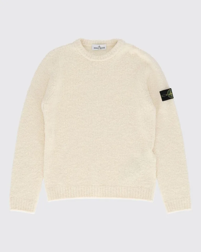 Stone Island Rundhalspullover für Jungen aus Schurwolle mit Compass-Logo Weiß