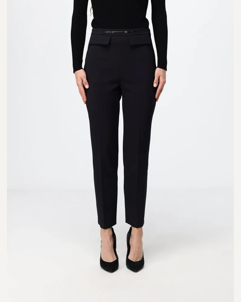 Elisabetta Franchi Hoch taillierte Skinny-Hose aus Crêpe mit Pattentaschen Schwarz