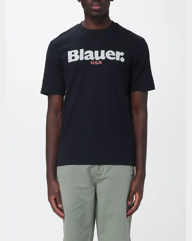 Blauer Baumwoll-T-Shirt mit Logo Schwarz