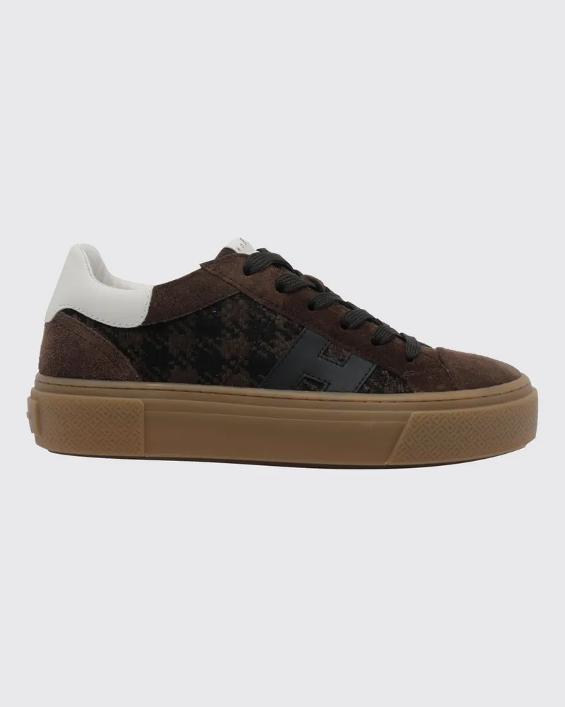 Hogan H705 Sneaker aus Leder und Veloursleder mit Hahnentrittmuster Yellow