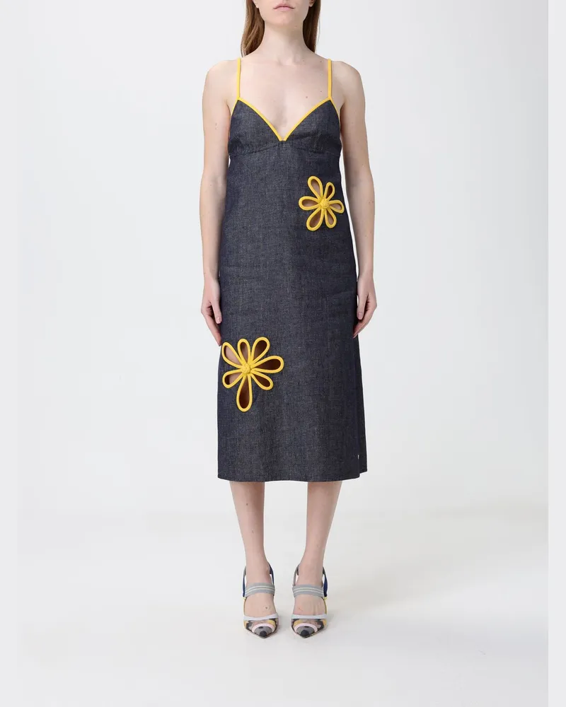 Fendi Baumwoll-Midikleid mit Blumen Blau