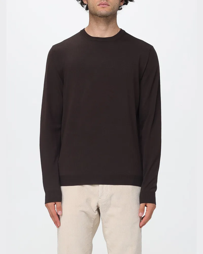Zanone Pullover mit Rundhalsausschnitt aus Wollmischung mit langen Ärmeln und Rippbündchen Ebony