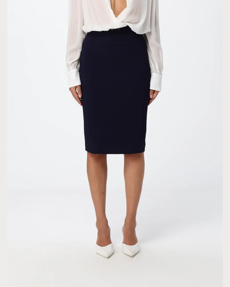 Elisabetta Franchi Midi-Bleistiftrock aus Crêpe mit hohem Bund und Schlitz Blau