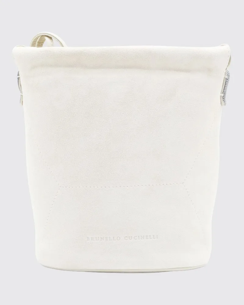 Brunello Cucinelli Kleine Wildleder-Beuteltasche von mit Monili-Verzierung Ivory