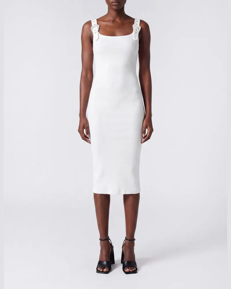 Versace Jeans Midikleid aus Baumwolljersey mit eckigem Ausschnitt Weiß