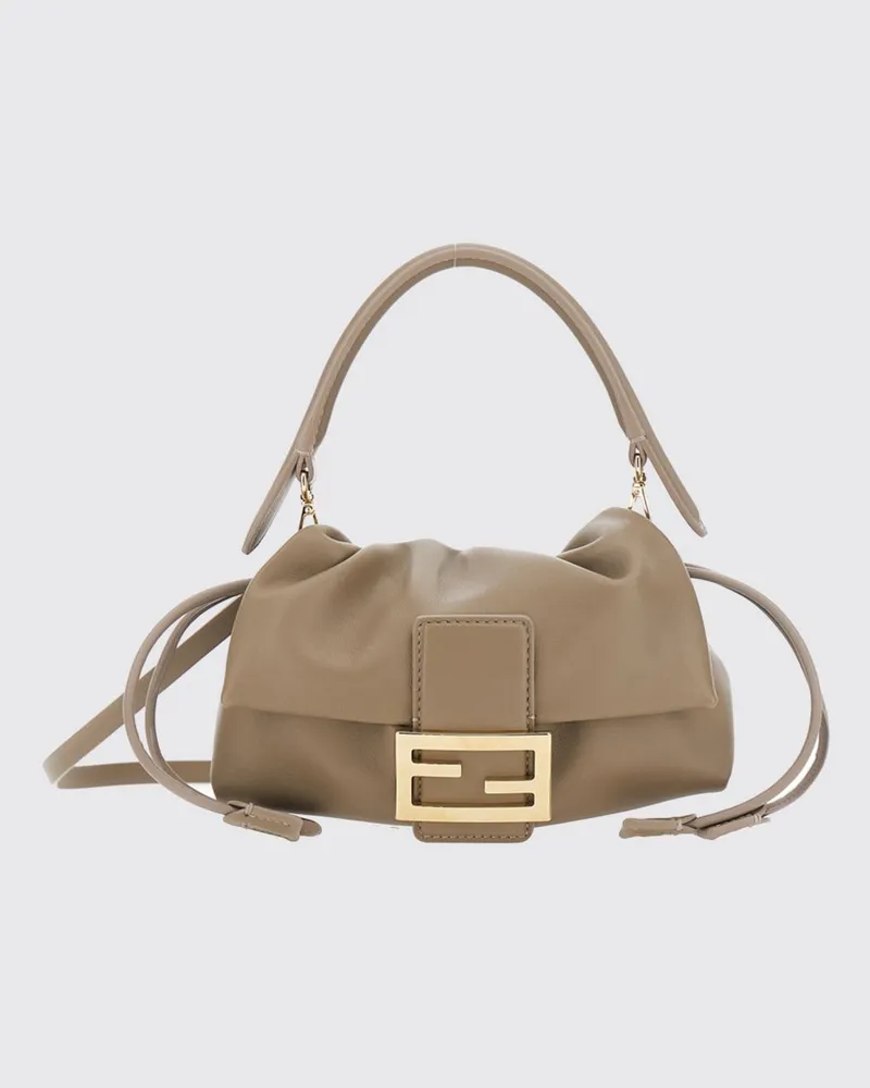 Fendi Baguette Minitasche aus Nappaleder mit Kordelzugverschluss und FF-Logo Beige