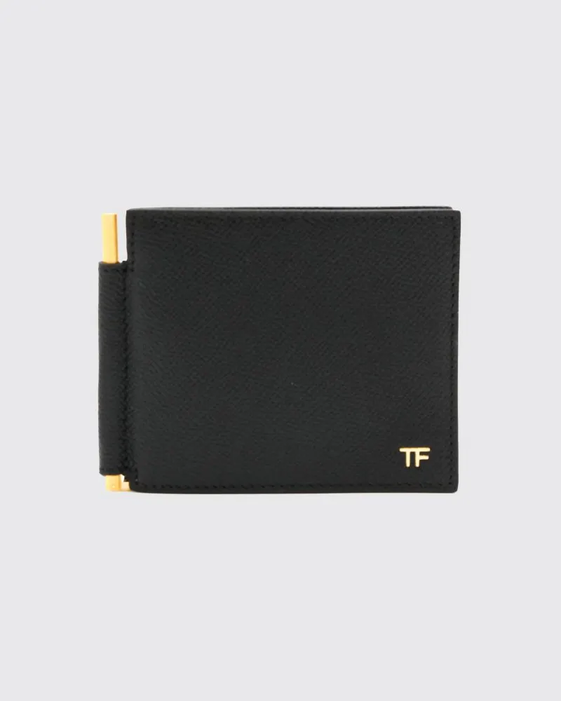 Tom Ford Bifold-Geldbörse aus Leder mit Monogramm und Geldklammer Schwarz