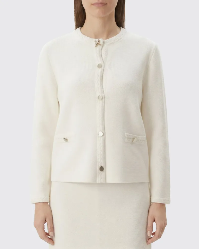 Fabiana Filippi Rundhalsjacke aus reiner Schurwolle mit Schmuckknöpfen Cream