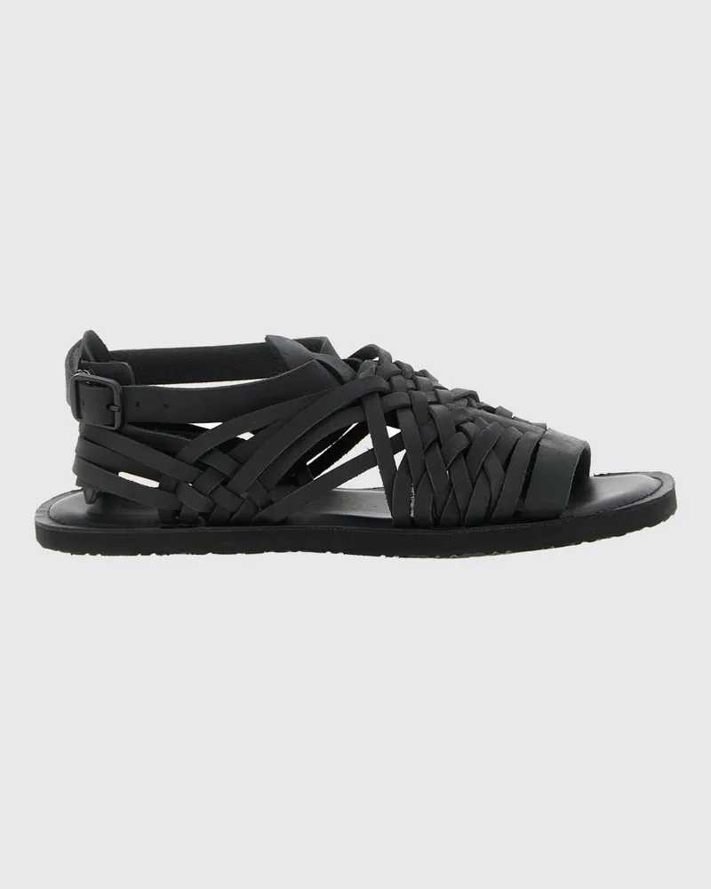 Yohji Yamamoto Geflochtene Ledersandalen mit Knöchelriemen und runder Zehenpartie Schwarz