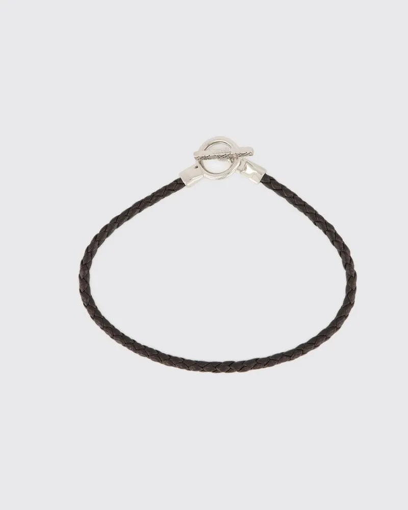 Bottega Veneta Armband aus gewebtem Nappaleder mit Silberschließe Braun
