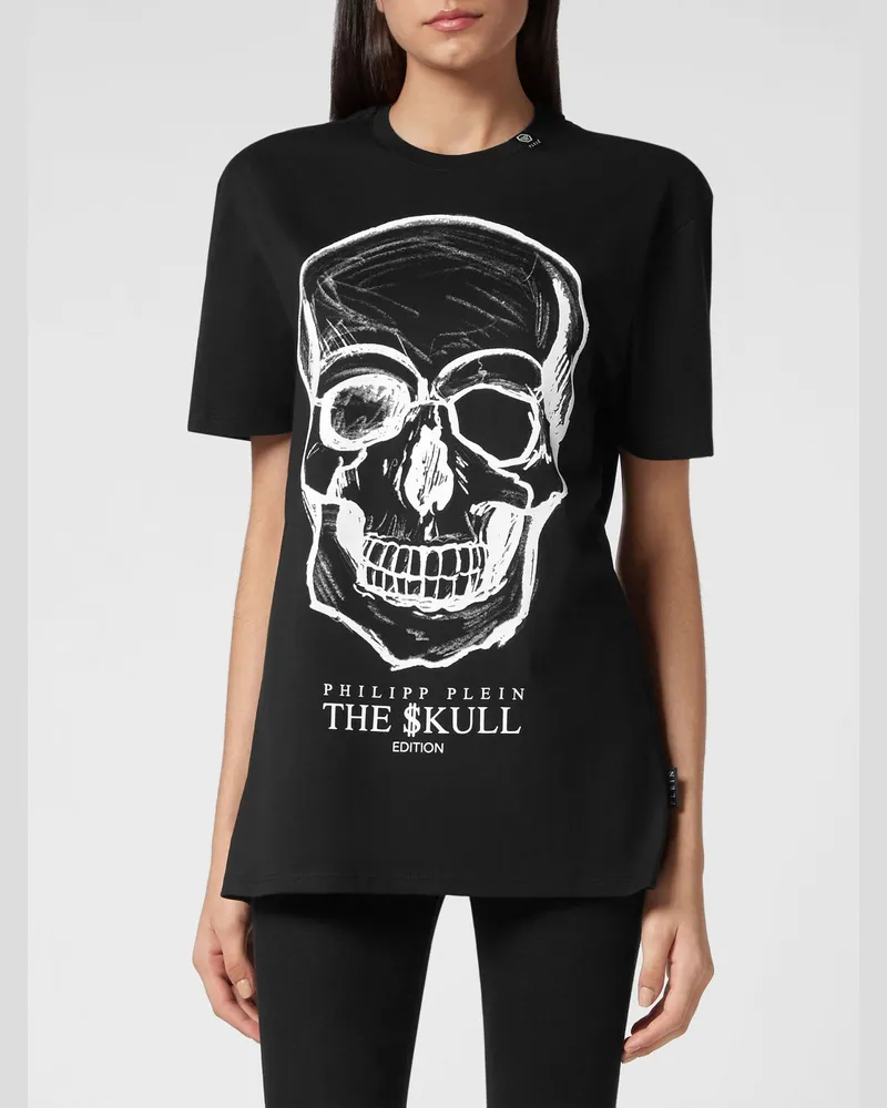 Philipp Plein Skull Jersey-T-Shirt mit kontrastierendem Logo-Print Schwarz