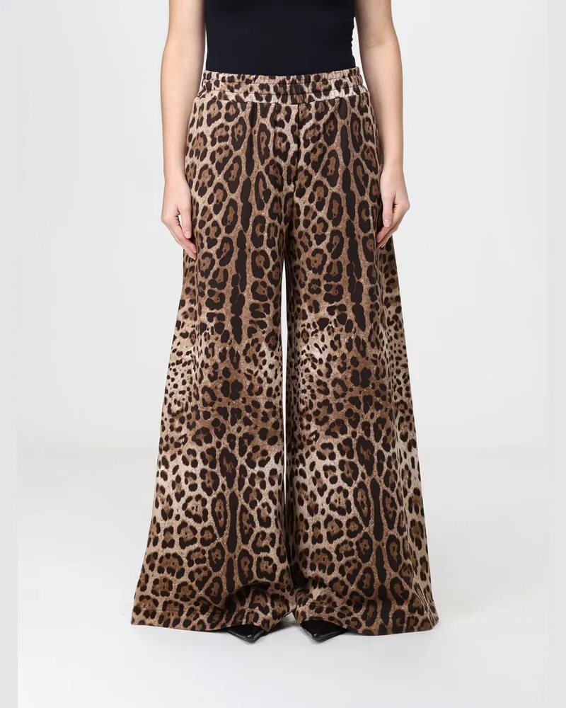 Dolce & Gabbana DOLCE  GABBANA Dolce & Gabbana Palazzo-Hose aus Fleece-Baumwolle mit Animal-Print Bunt