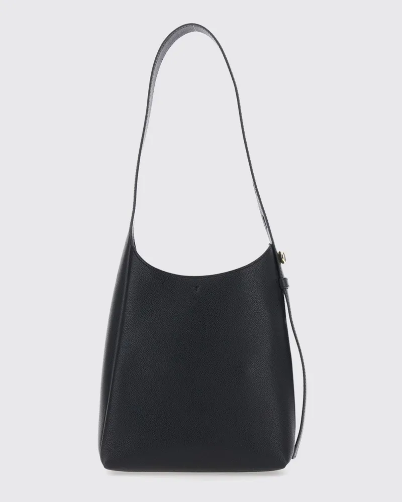 Tory Burch Romy Hobo-Tasche von aus genarbtem Leder mit graviertem Double-T-Logo Schwarz