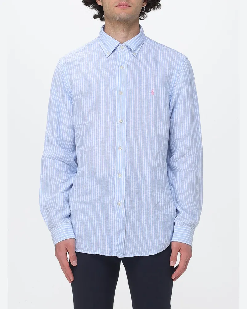 Ralph Lauren Gestreiftes Leinenhemd Blau