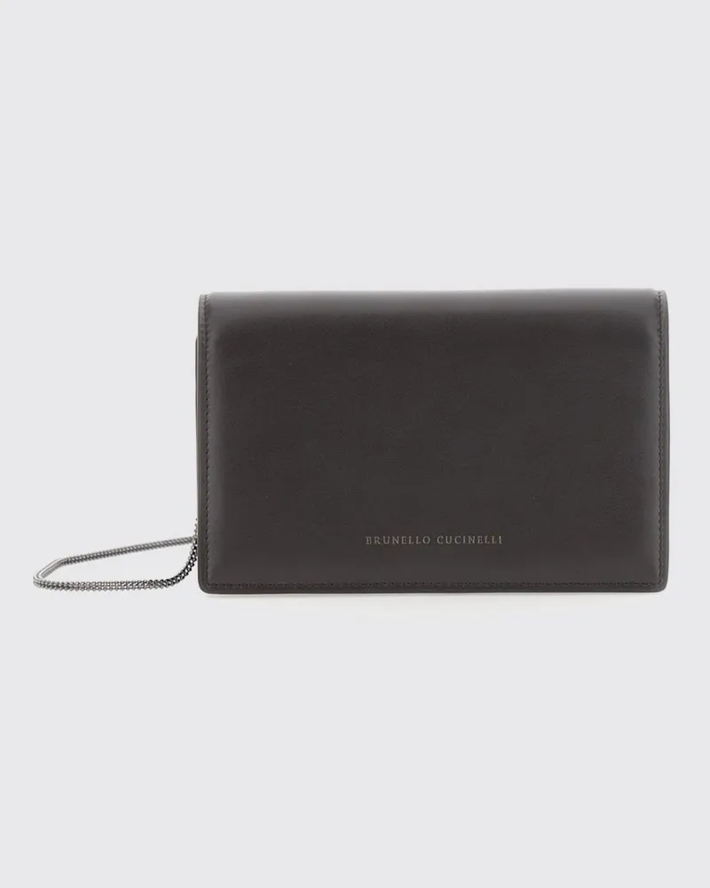 Brunello Cucinelli Leder-Wallet on Chain mit Metallic-Riemen Braun