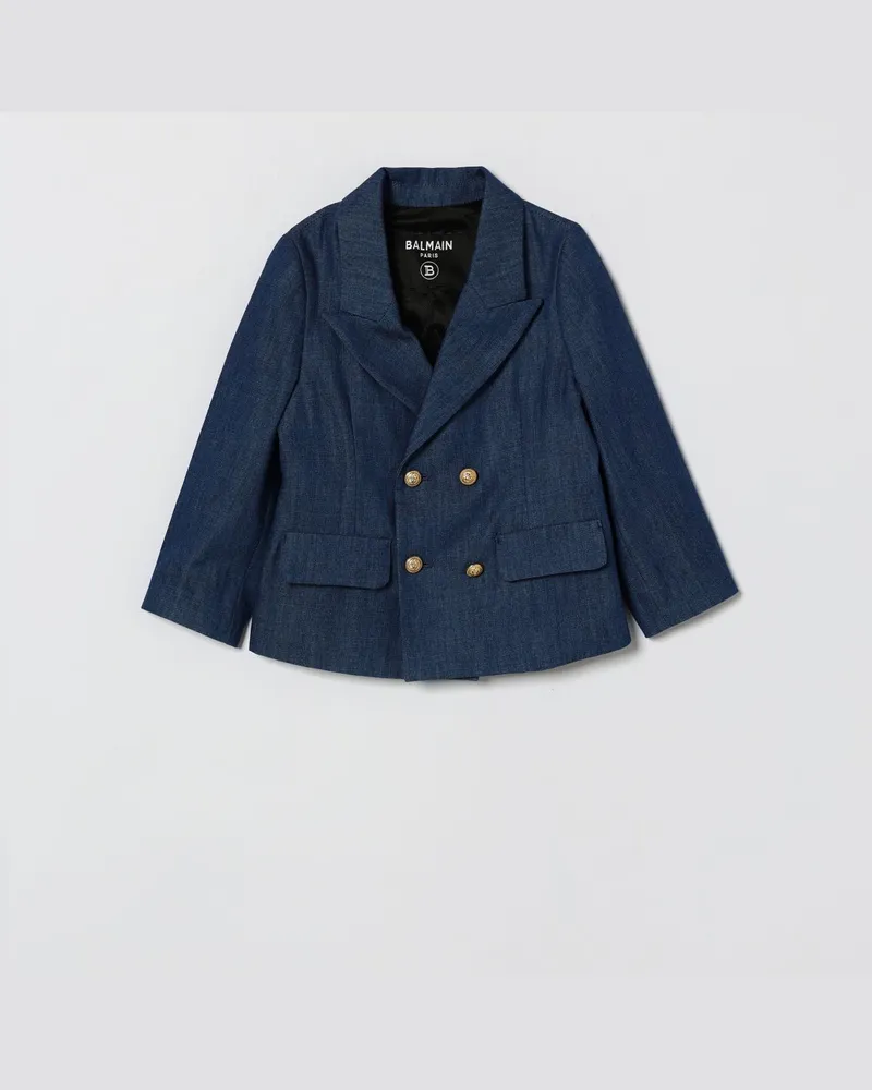 Balmain Zweireihiger Baumwollblazer Blau