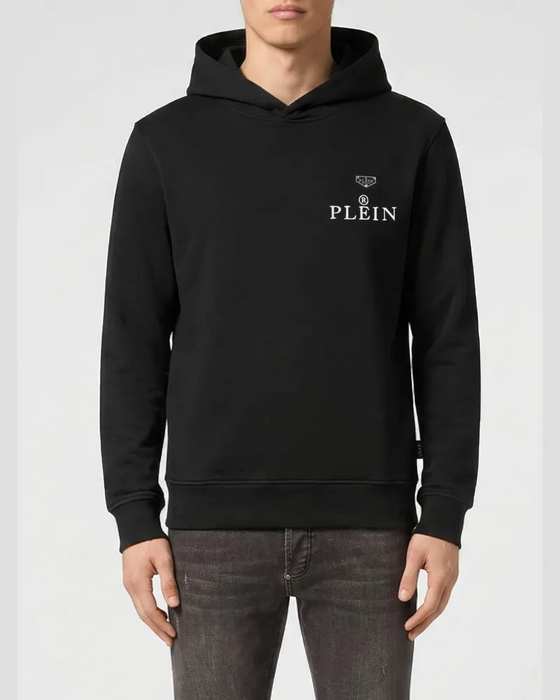 Philipp Plein Jersey-Hoodie mit kontrastierendem Logo-Print Schwarz