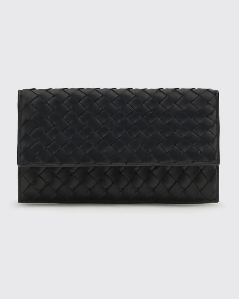 Bottega Veneta Bifold-Geldbörse mit Reißverschluss aus geflochtenem Lammleder Schwarz