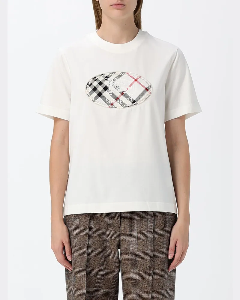 Burberry Baumwoll-T-Shirt mit Rundhalsausschnitt und Vintage-Check-Details Weiß