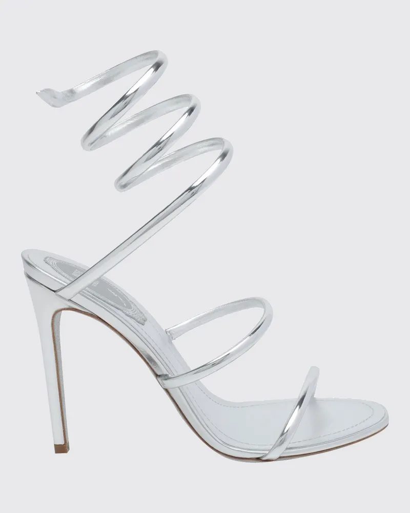 René Caovilla Cleo Sandalen aus Lackleder mit Schlangen-Design und Stiletto-Absatz Silber