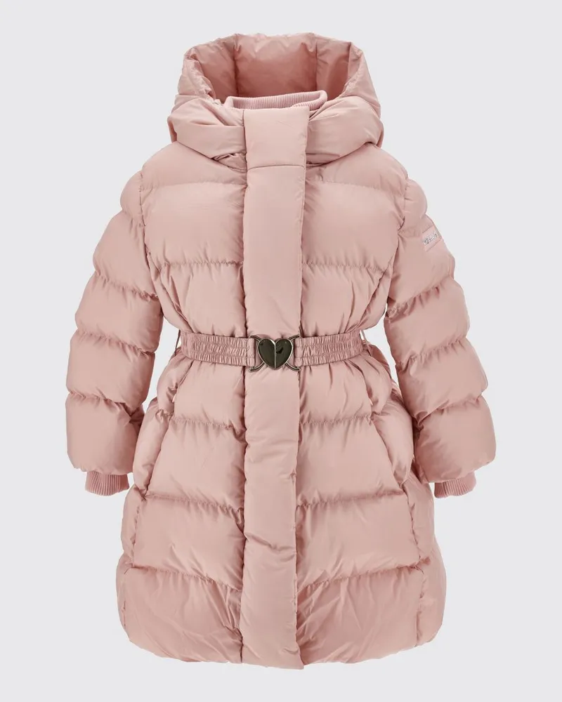 Monnalisa Lange Nylon-Daunenjacke mit Kapuze und Gürtel für Mädchen Pink